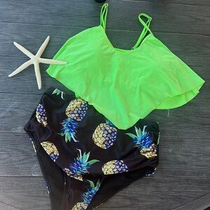 Lightly Padded High Waisted  Pineapple Tropical Taniki Set Sz XL